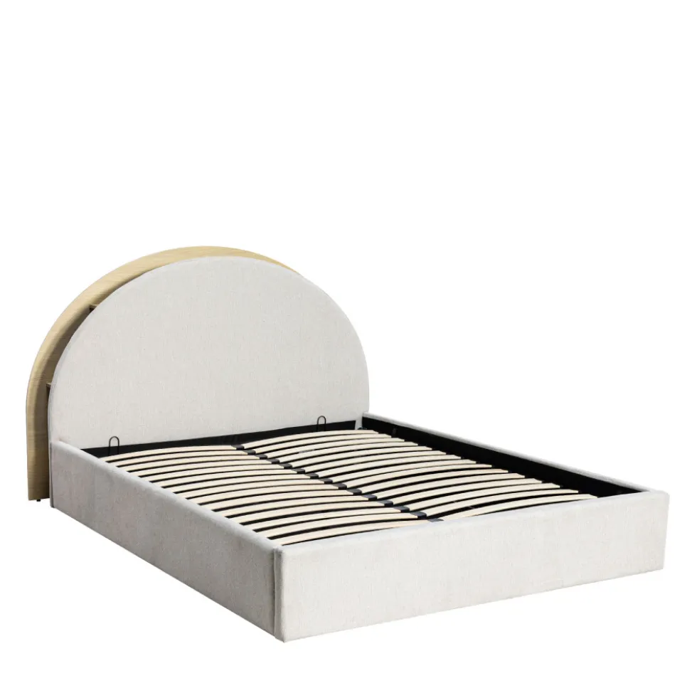 BRIE Lit coffre en tissu avec rangements intégrés 160x200cm