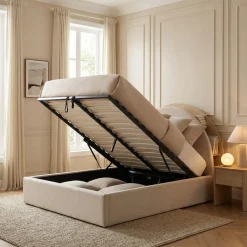 BRIE Lit coffre en tissu avec rangements intégrés 160x200cm