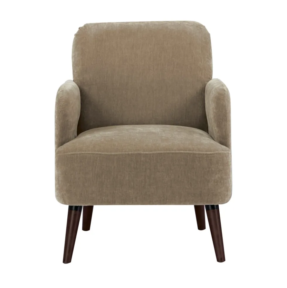 BROOKS Fauteuil rétro en tissu chenille pieds bois foncé