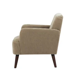BROOKS Fauteuil rétro en tissu chenille pieds bois foncé