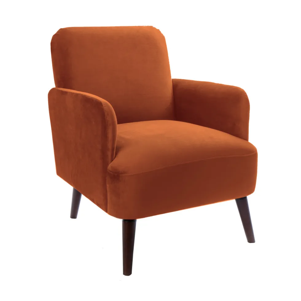 BROOKS Fauteuil rétro en velours pieds bois foncé