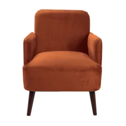 BROOKS Fauteuil rétro en velours pieds bois foncé