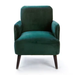 BROOKS Fauteuil rétro en velours pieds bois foncé