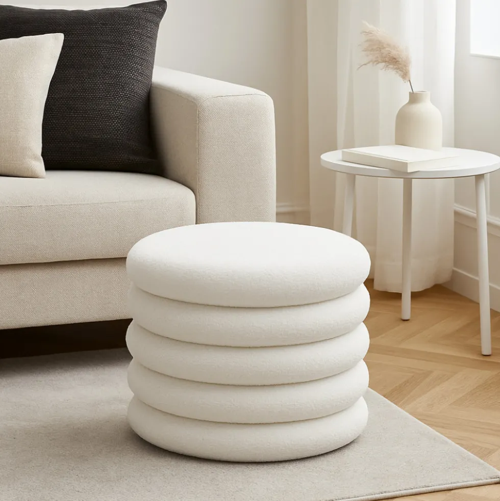 BUBBLE Lot de 2 poufs coffres ronds en tissu bouclette ø47cm
