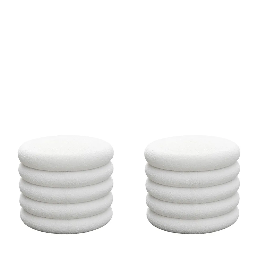 BUBBLE Lot de 2 poufs coffres ronds en tissu bouclette ø47cm