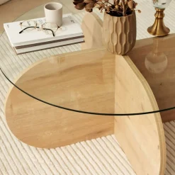 BULLY Table basse ronde en verre trempé et bois ø75cm