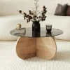 BULLY Table basse ronde en verre trempé et bois ø75cm