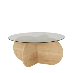 BULLY Table basse ronde en verre trempé et bois ø75cm