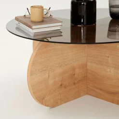 BULLY Table basse ronde en verre trempé et bois ø75cm