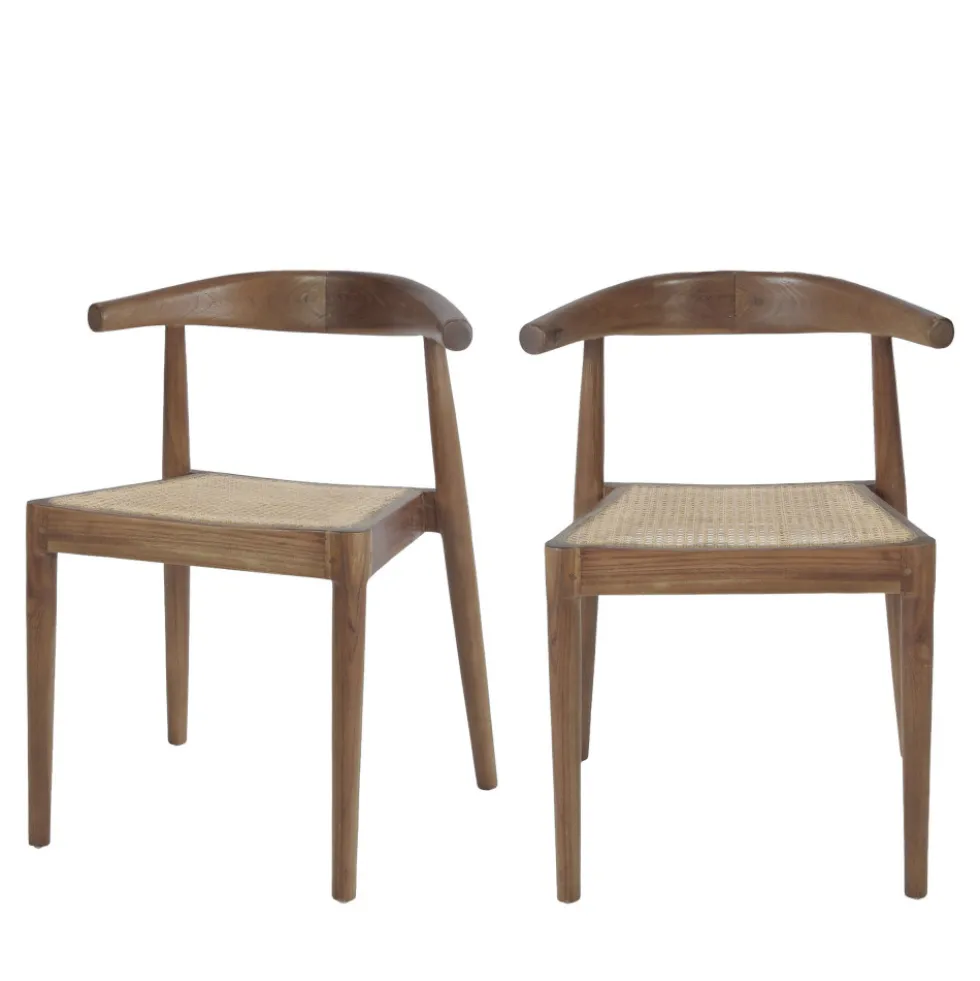 BUNGA Lot de 2 chaises en teck et cannage