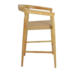 BURI Lot de 2 fauteuils de bar en teck et corde tressé H65cm