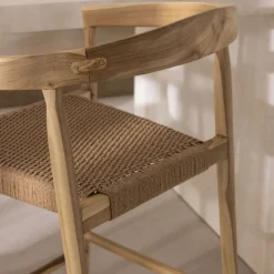 BURI Lot de 2 fauteuils de bar en teck et corde tressé H65cm