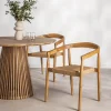 BURI Lot de 2 fauteuils de table en teck et corde tressé