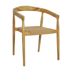 BURI Lot de 2 fauteuils de table en teck et corde tressé