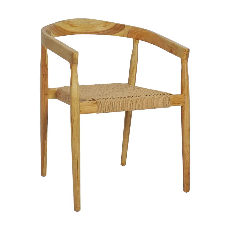 BURI Lot de 2 fauteuils de table en teck et corde tressé