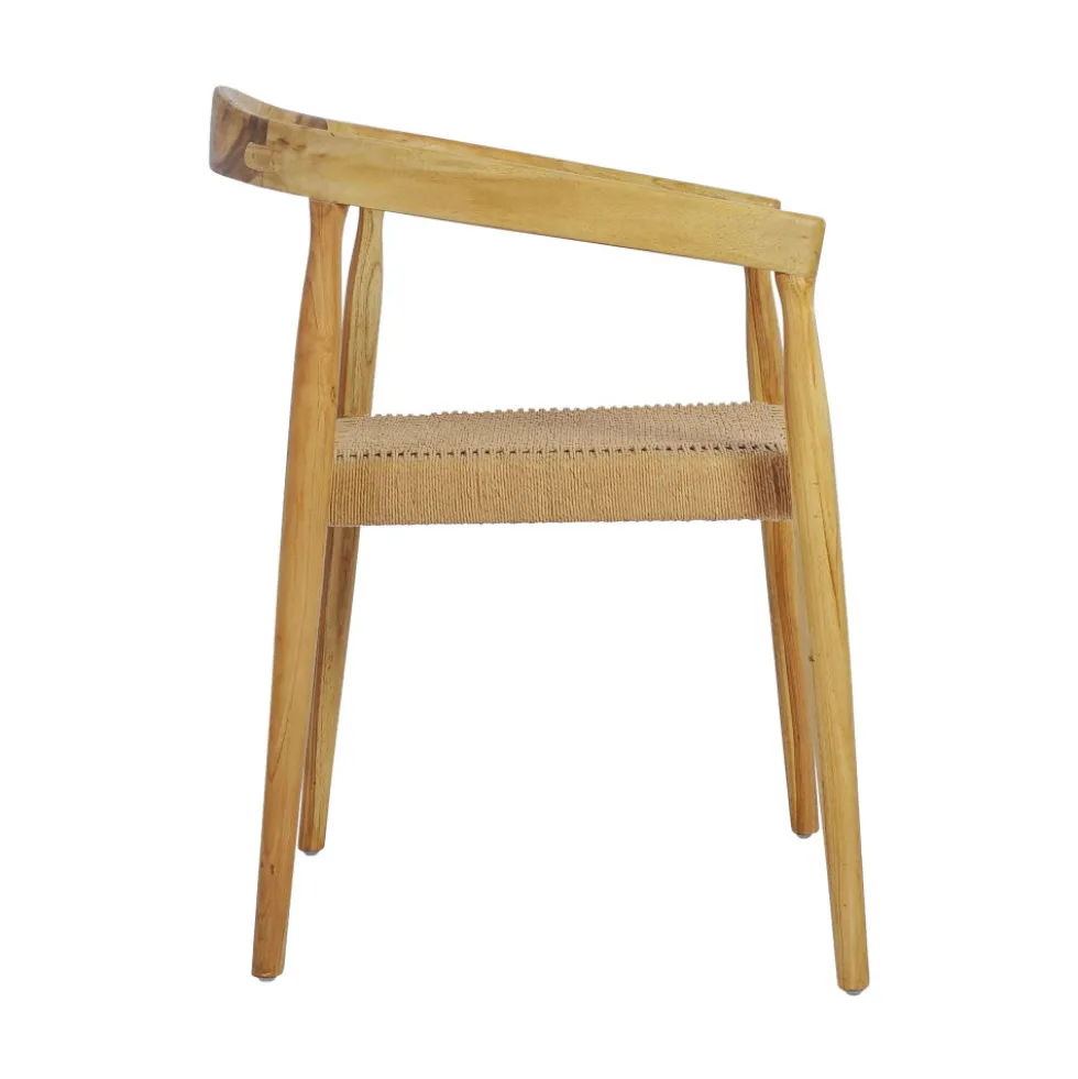 BURI Lot de 2 fauteuils de table en teck et corde tressé