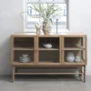 CAHIR Buffet 3 portes en verre trempé et bois L132cm
