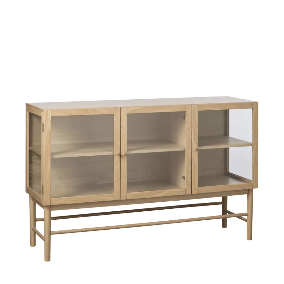 CAHIR Buffet 3 portes en verre trempé et bois L132cm