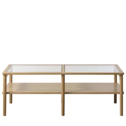 CAHIR Table basse en verre trempé et bois 120x60cm