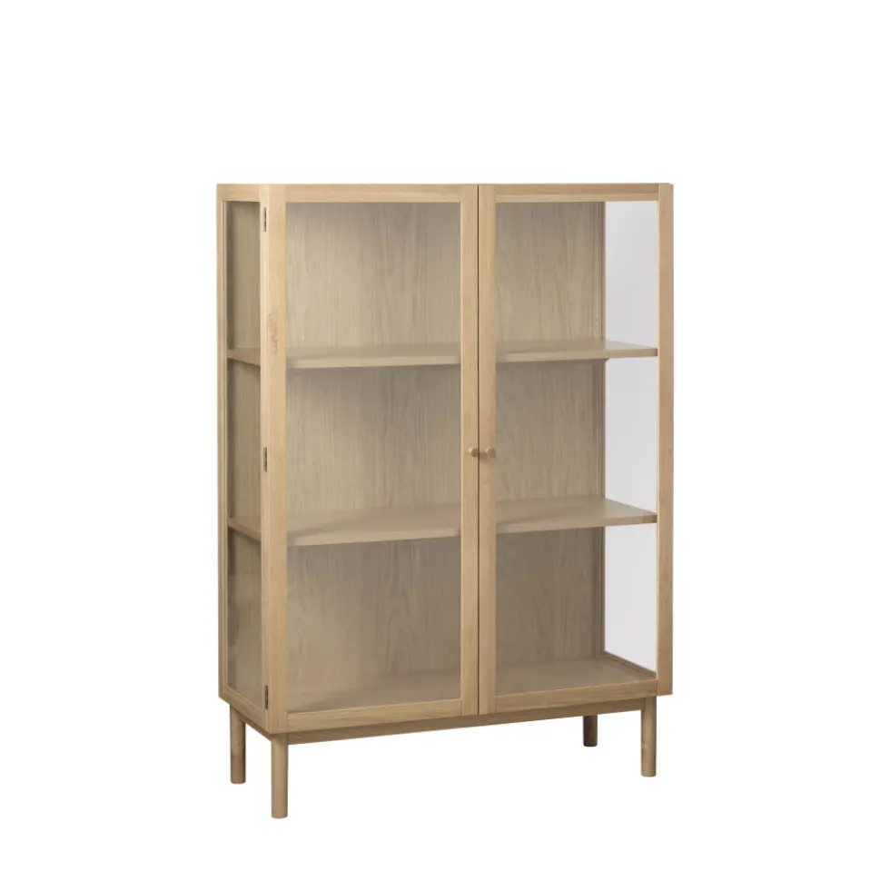 CAHIR Vitrine 2 portes en verre trempé et bois H140cm