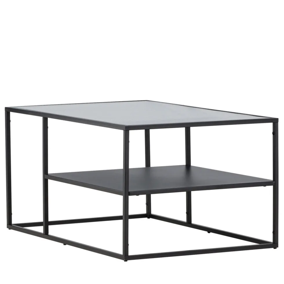 CAMPINAS Table basse 2 plateaux en verre et métal