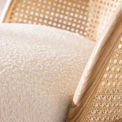 CANDICE Fauteuil en tissu bouclette et rotin