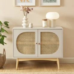 CANNO Buffet 2 portes en bois et cannage L90cm