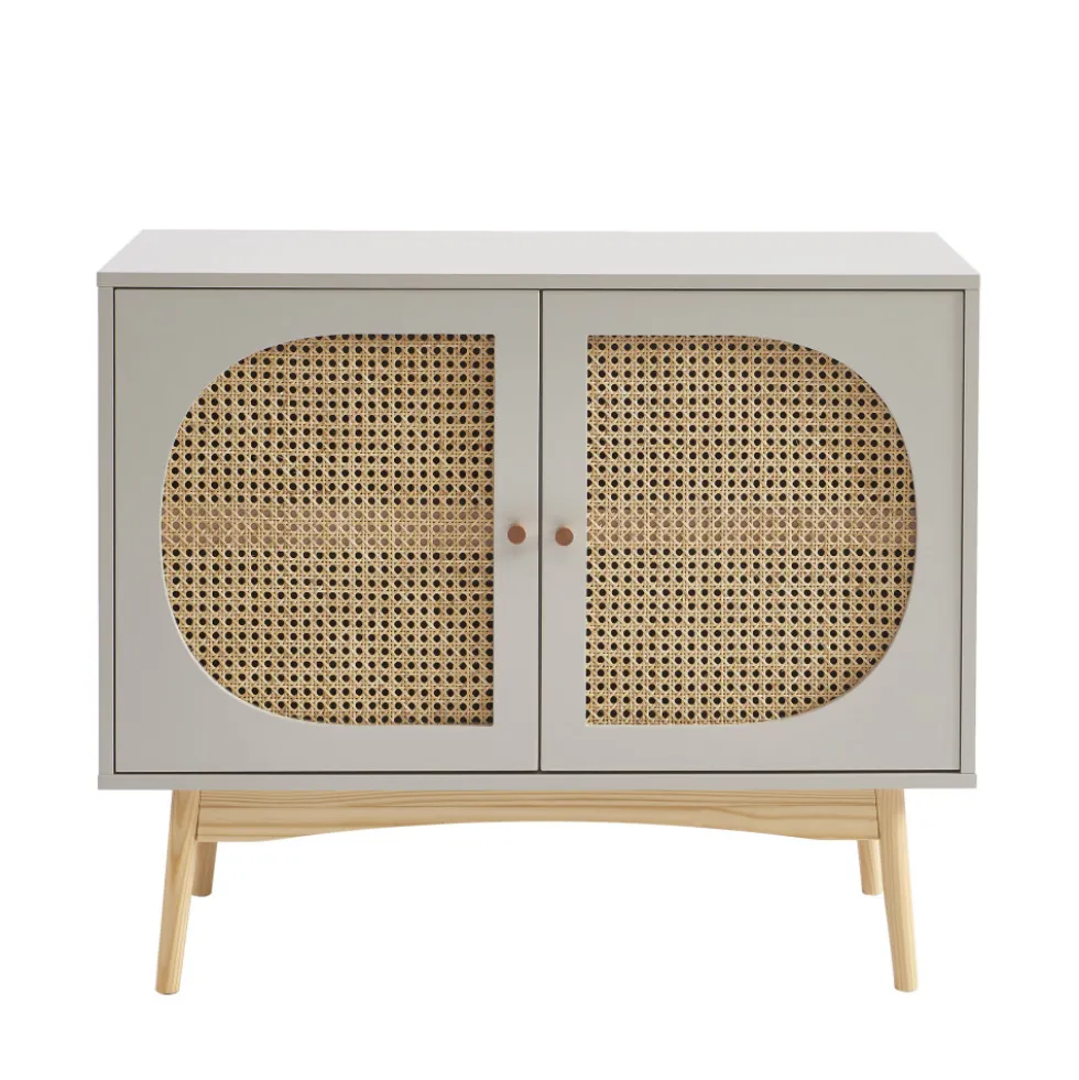 CANNO Buffet 2 portes en bois et cannage L90cm