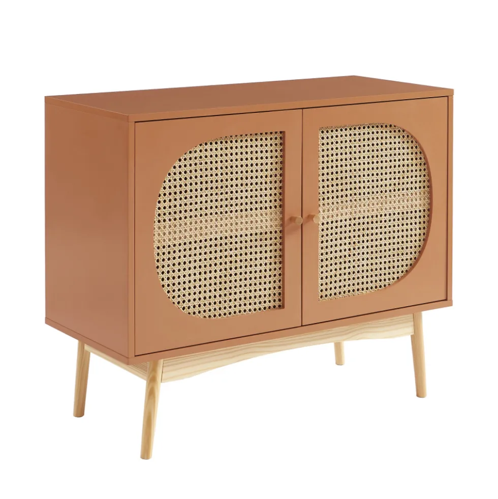 CANNO Buffet 2 portes en bois et cannage L90cm