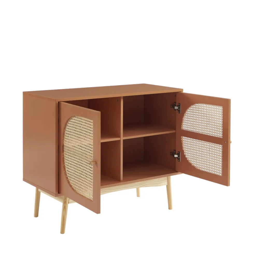 CANNO Buffet 2 portes en bois et cannage L90cm