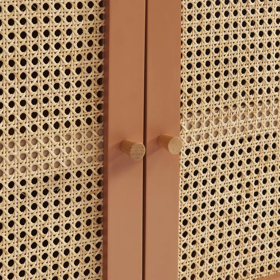 CANNO Buffet 2 portes en bois et cannage L90cm