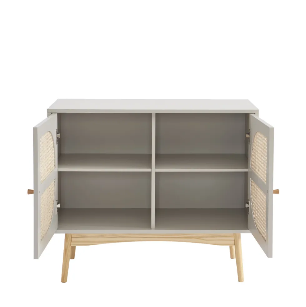 CANNO Buffet 2 portes en bois et cannage L90cm