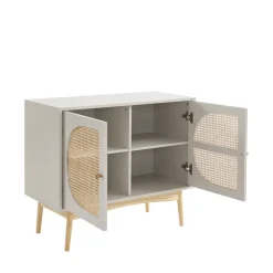 CANNO Buffet 2 portes en bois et cannage L90cm