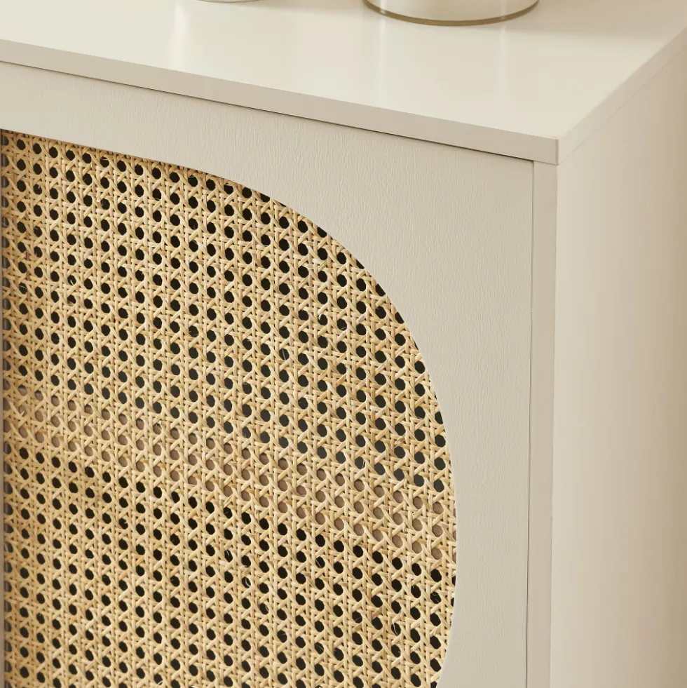 CANNO Buffet 2 portes en bois et cannage L90cm