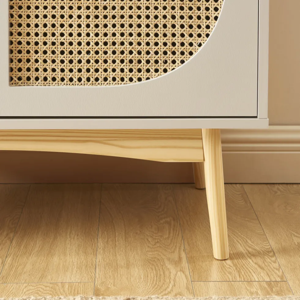 CANNO Buffet 2 portes en bois et cannage L90cm
