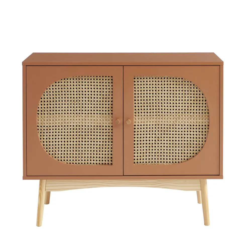 CANNO Buffet 2 portes en bois et cannage L90cm