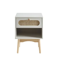 CANNO Table de chevet enfant 1 tiroir en bois et cannage