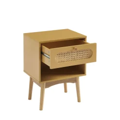 CANNO Table de chevet enfant 1 tiroir en bois et cannage