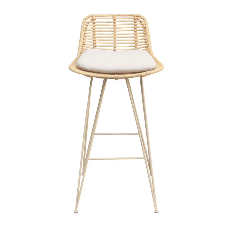 CAPURGANA Lot de 2 chaises de bar design en rotin pieds beige H67cm