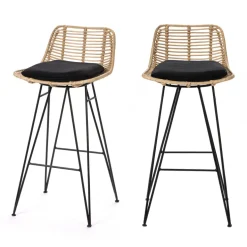 CAPURGANA Lot de 2 chaises de bar design en rotin H 67 cm