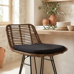 CAPURGANA Lot de 2 chaises de bar design en rotin H 67 cm