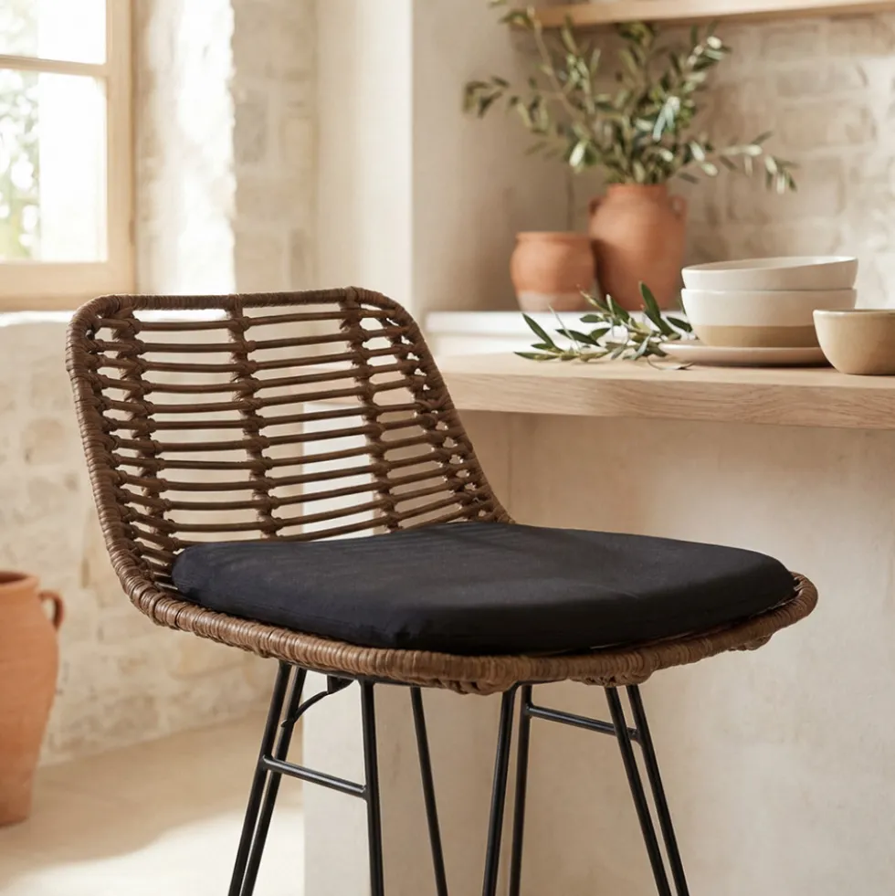 CAPURGANA Lot de 2 chaises de bar design en rotin H 67 cm