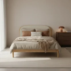 CARRIE Lit en tissu bouclette et bois 160x200cm