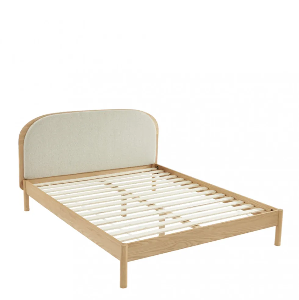 CARRIE Lit en tissu bouclette et bois 160x200cm