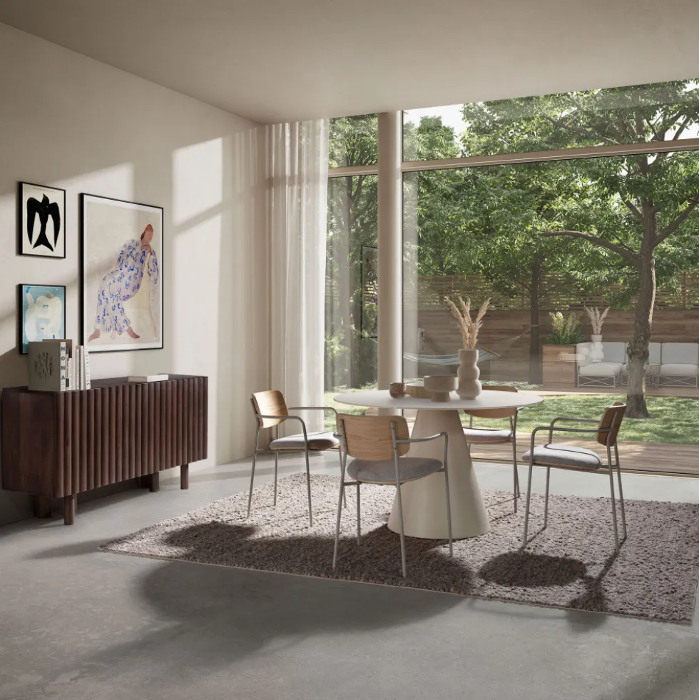 CELESTE Table à manger 4 personnes ronde en verre trempé et métal ø120cm