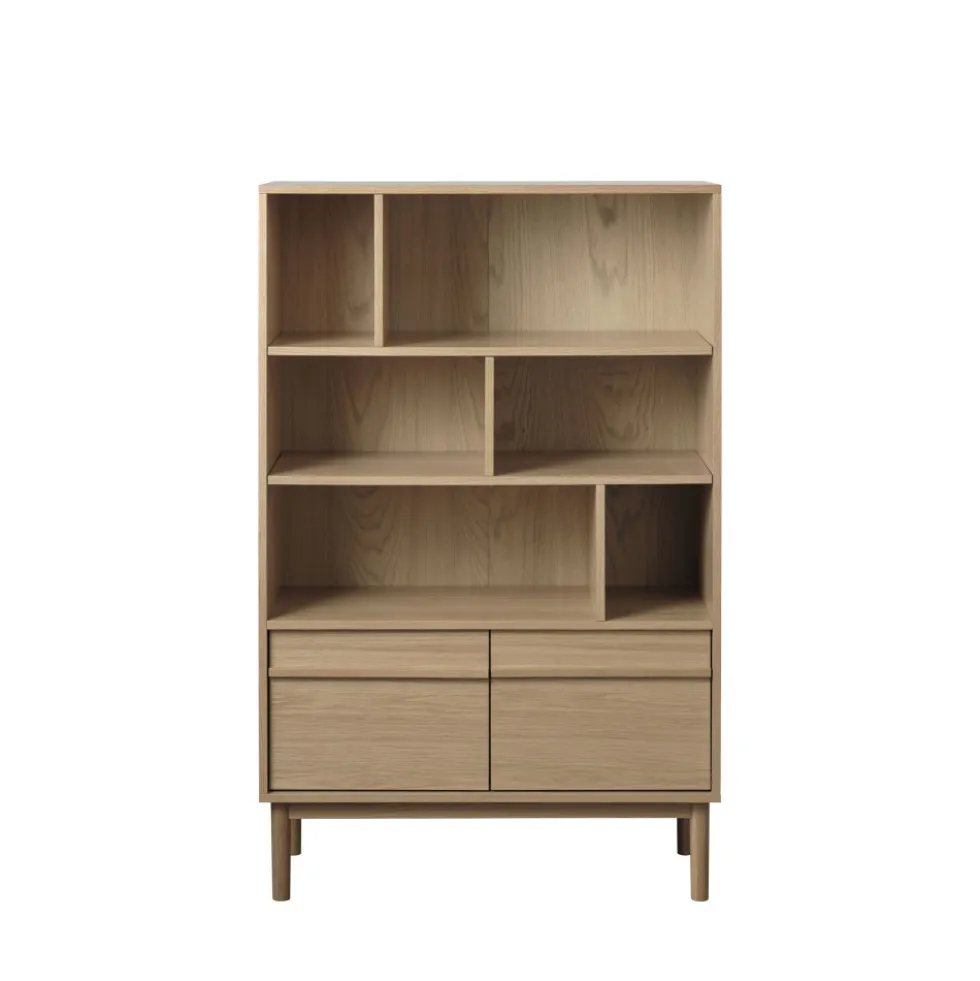 CLANE Bibliothèque 6 niches, 2 portes en bois H140cm
