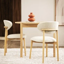 CLARA Lot de 2 chaises en tissu bouclette et bois