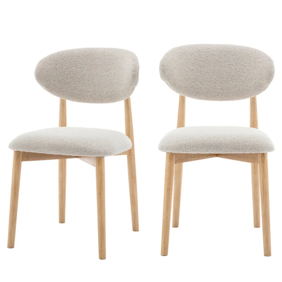 CLARA Lot de 2 chaises en tissu bouclette et bois