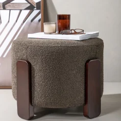 COFFEY Pouf rond en tissu bouclette ø52,5cm