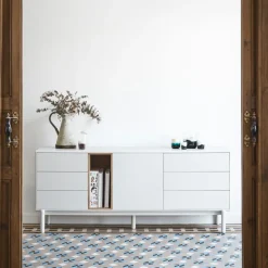 CORVO Buffet 1 porte 6 tiroirs en bois L180cm